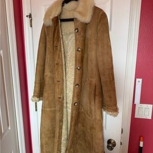 Tan Shearling Coat with Fur Collar